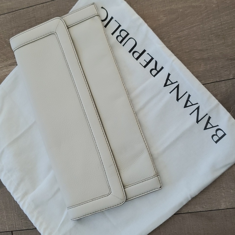 Banana Republic Women's White Leather Fold Over Summer Clutch